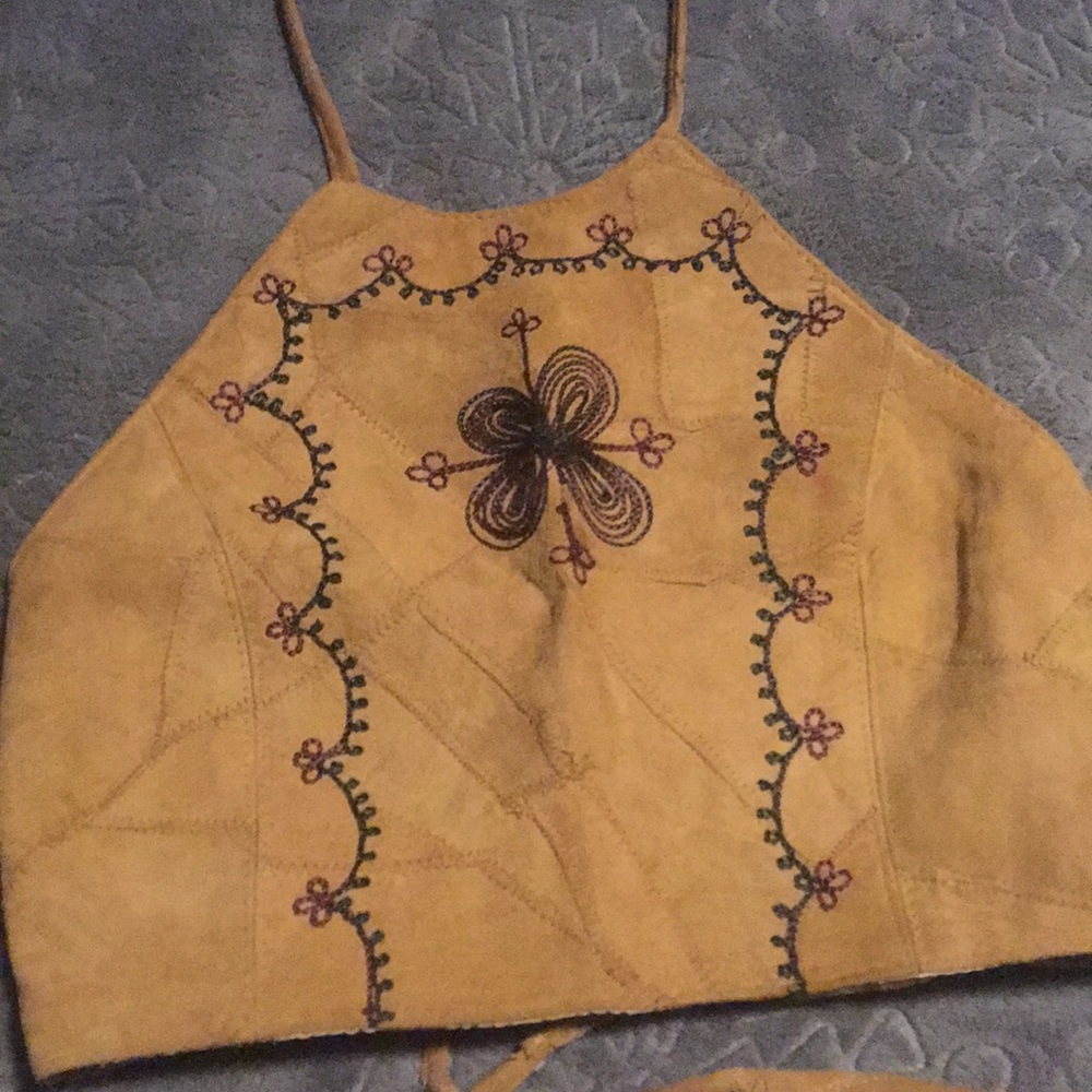 Leather hippie halter crop top